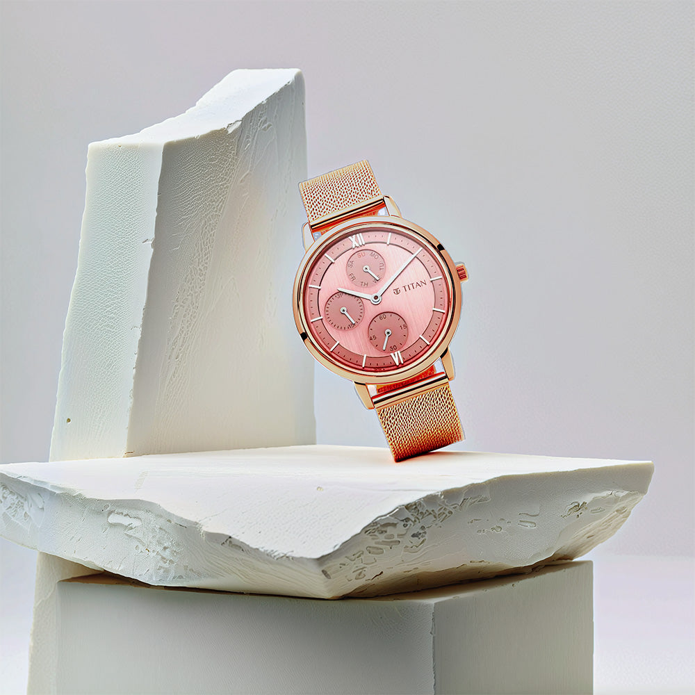 Titan Workwear Rose Gold Dial Multi Metal Strap watch for Women