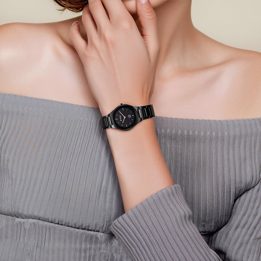 Đồng hồ Nữ TITAN Edge Ceramic dây Ceramic mặt màu Đen  - 2653NC01