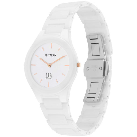 Titan Edge Ceramic White Dial Analog Ceramic Strap watch for Women