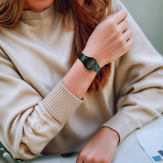 Đồng hồ Nữ TITAN Ceramic Edge Ceramic mặt màu Xanh Lá 34 mm - 2653QC06