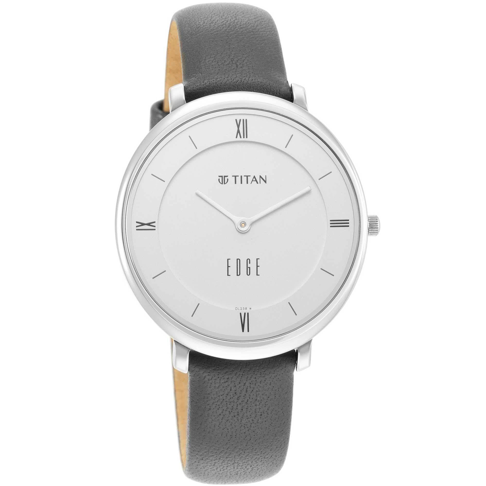Women Edge Black Dial Black Leather Strap Watch