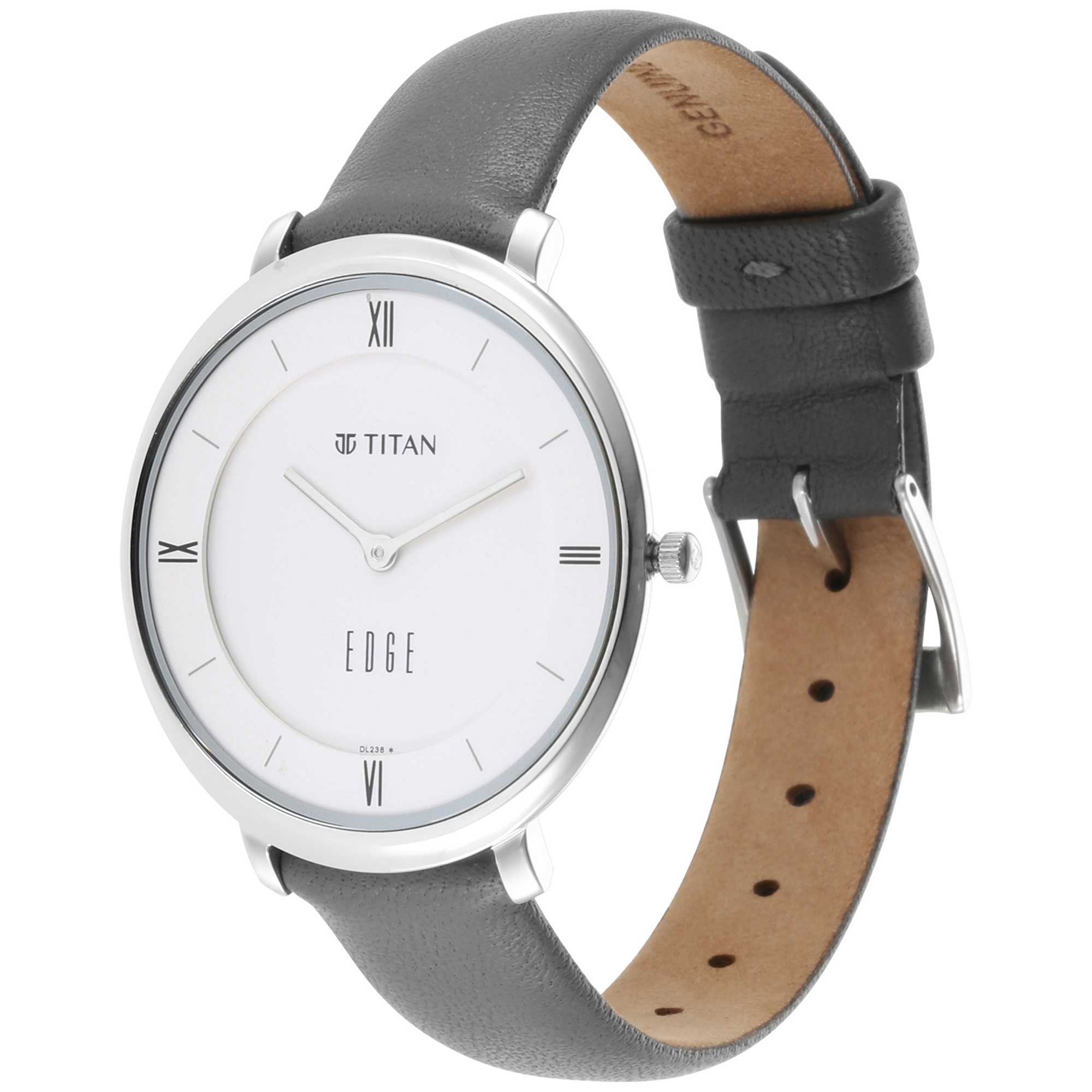 Women Edge Black Dial Black Leather Strap Watch