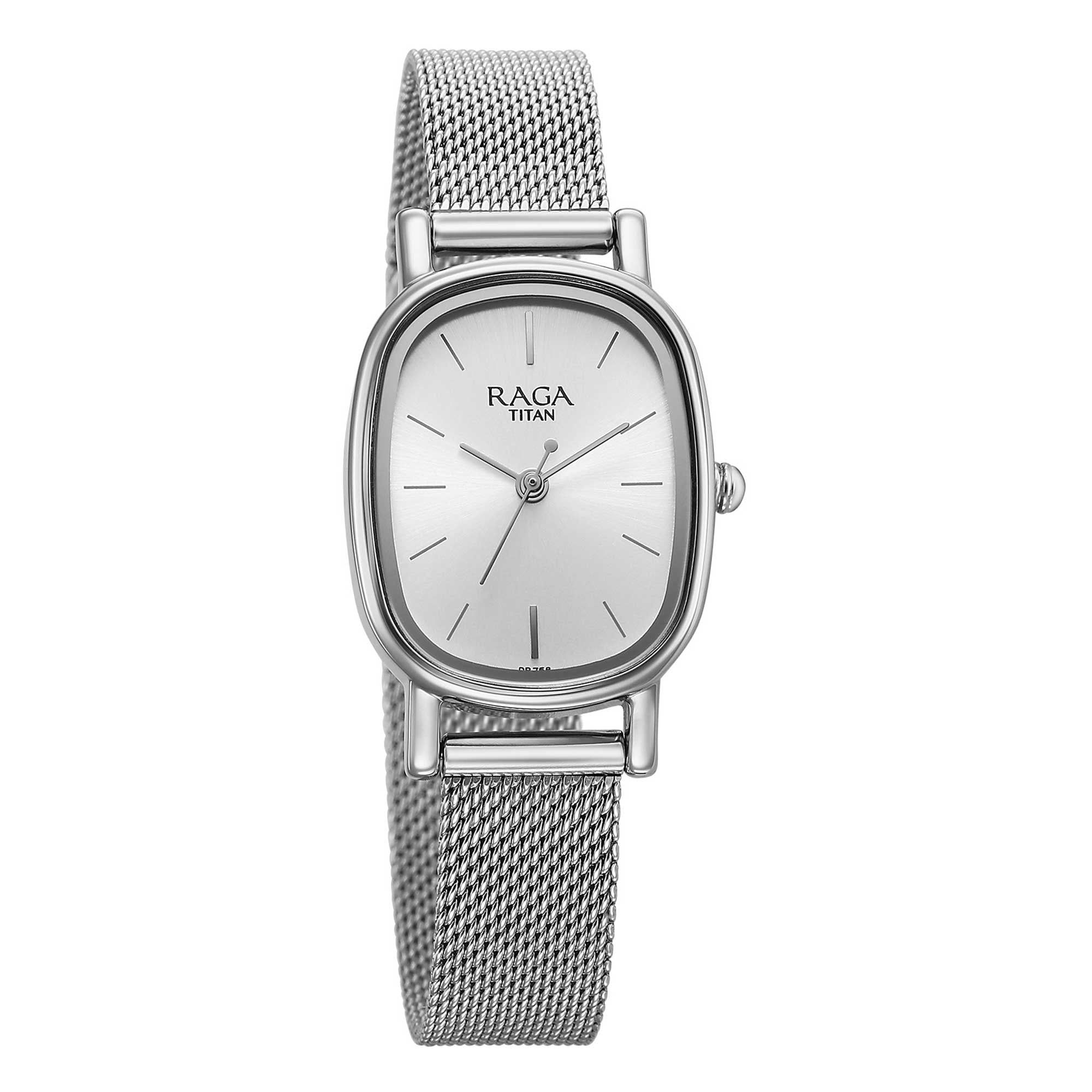 Titan Raga Silver Oval Dial Stainless Steel Analog Watch for Women