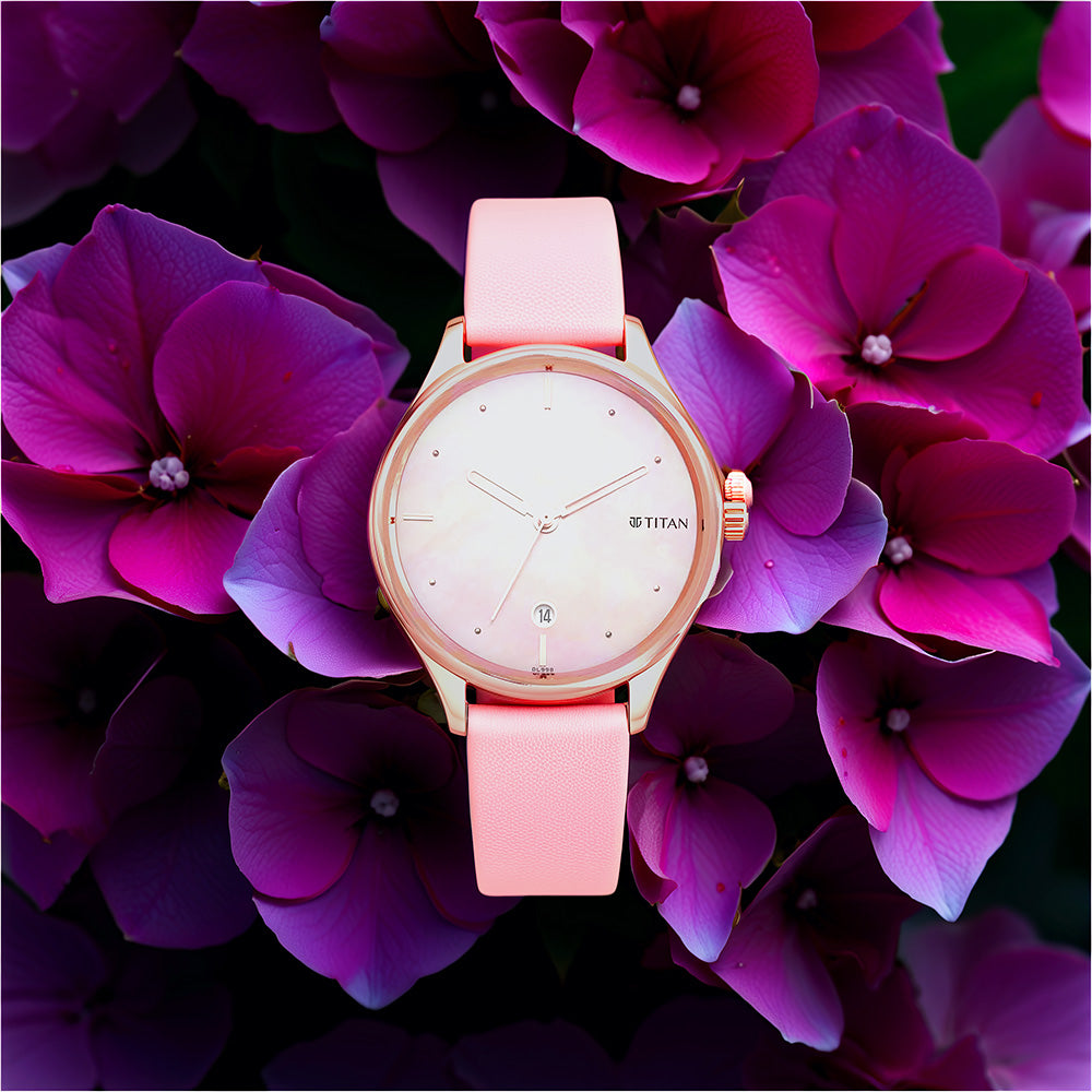 Titan Pastel Dreams Pink Mother of Pearl Dial Analog Leather Strap Watch for Women