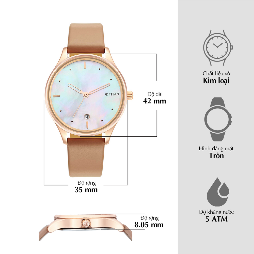 Đồng hồ Nữ TITAN Pastel Dreams dây da mặt màu xà cừ - 2670WL03