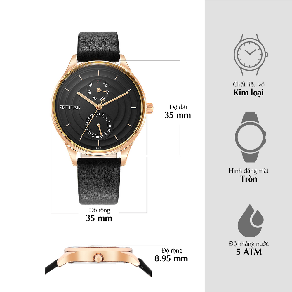 Đồng hồ Nữ TITAN Neo Workdays dây da mặt màu đen - 2670WL07