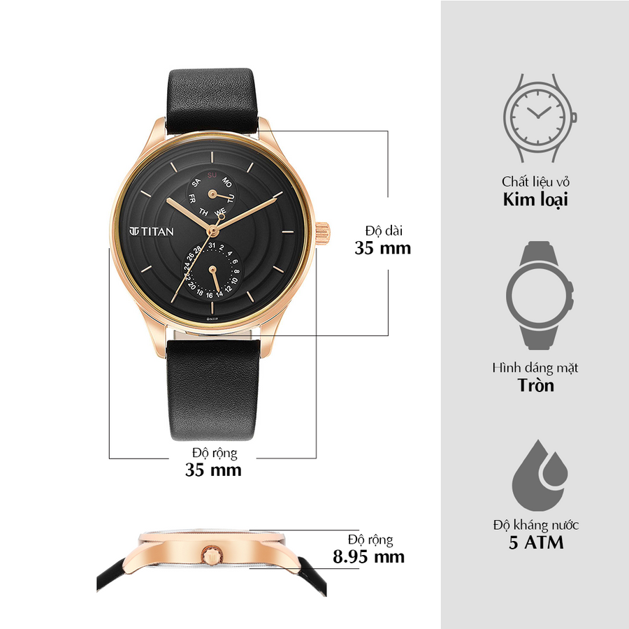 Đồng hồ Nữ TITAN Neo Workdays dây da mặt màu đen - 2670WL07