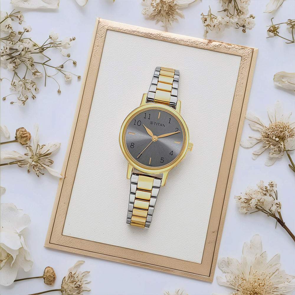 Titan Karishma Grey Dial Analog Stainless Steel Strap watch for Women