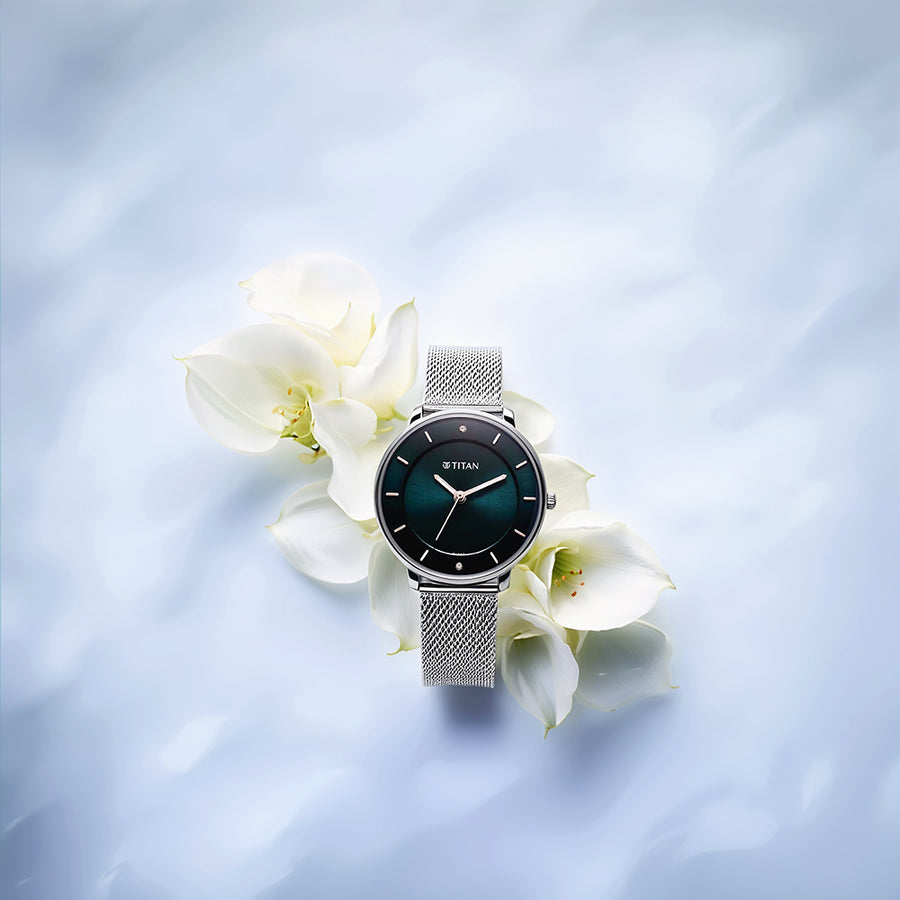 Titan Noir Blue Dial Analog Metal Strap Watch for Women