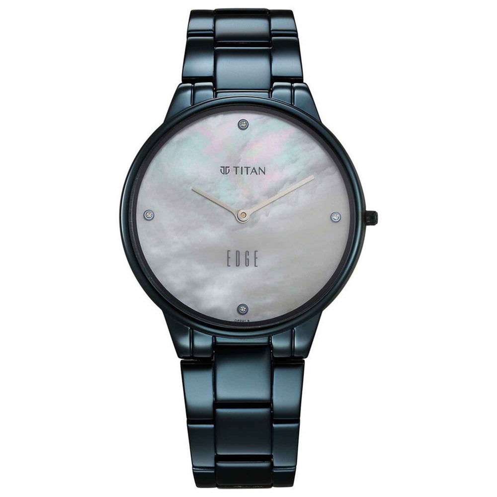 Titan Edge Metal Ladies Allure Quartz Analog Rich Mother Of Pearl Dial Stainless Steel Strap Watch For Women