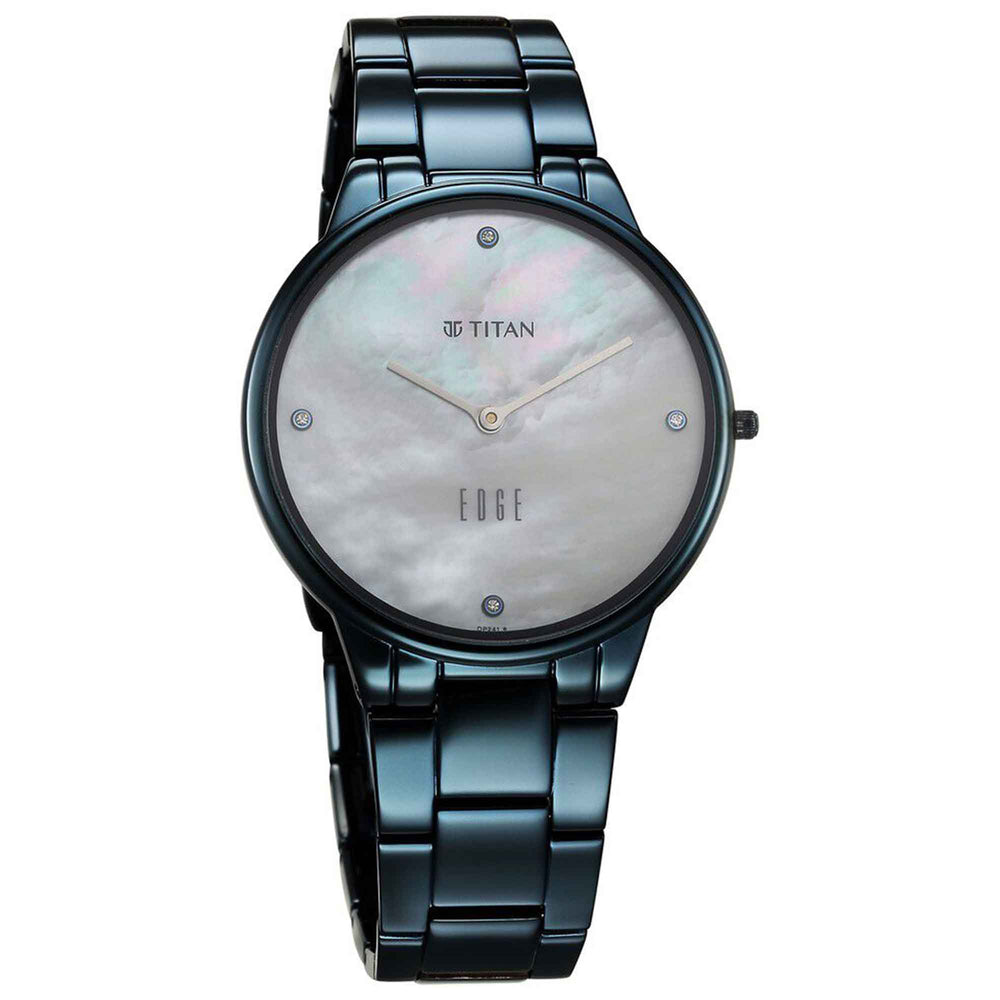 Titan Edge Metal Ladies Allure Quartz Analog Rich Mother Of Pearl Dial Stainless Steel Strap Watch For Women