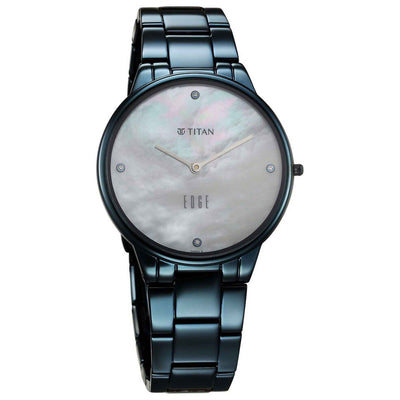 Titan Edge Metal Ladies Allure Quartz Analog Rich Mother Of Pearl Dial Stainless Steel Strap Watch For Women