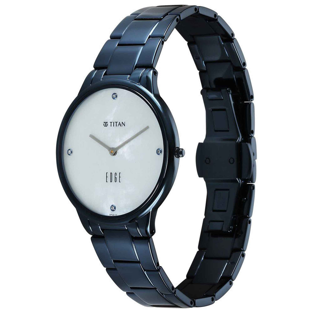Titan Edge Metal Ladies Allure Quartz Analog Rich Mother Of Pearl Dial Stainless Steel Strap Watch For Women