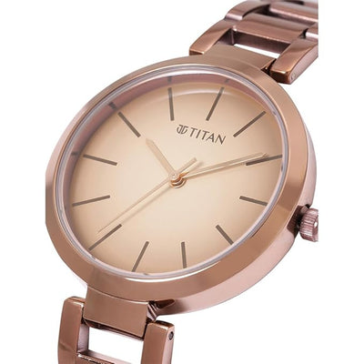 Titan Fashion Brown Dial Stainless Steel Analog Watch for Women