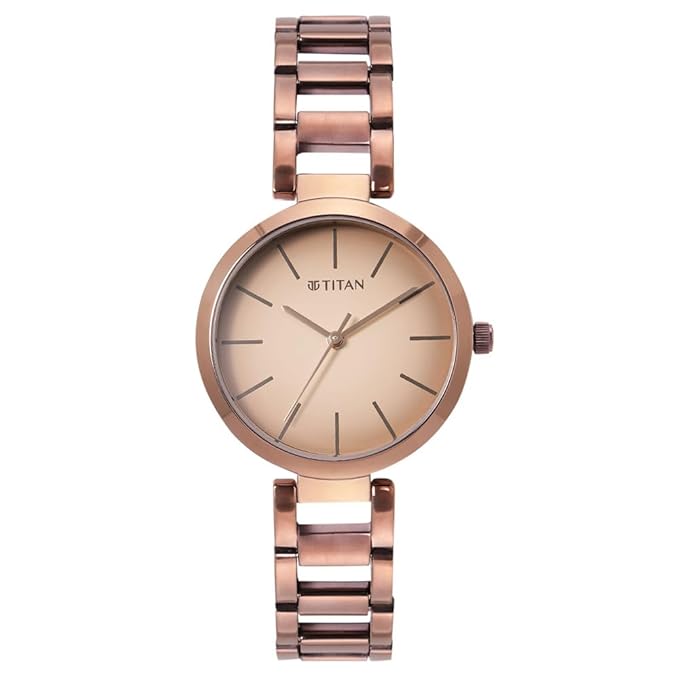 Titan Fashion Brown Dial Stainless Steel Analog Watch for Women