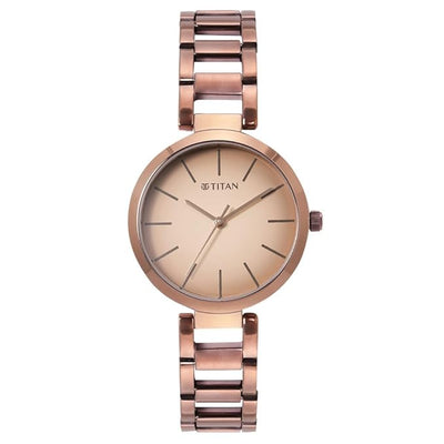 Titan Fashion Brown Dial Stainless Steel Analog Watch for Women