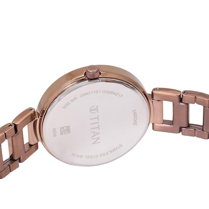 Titan Fashion Brown Dial Stainless Steel Analog Watch for Women