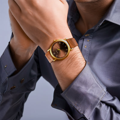 Đồng hồ Nam TITAN Utsav dây da mặt màu nâu - 77108YL02