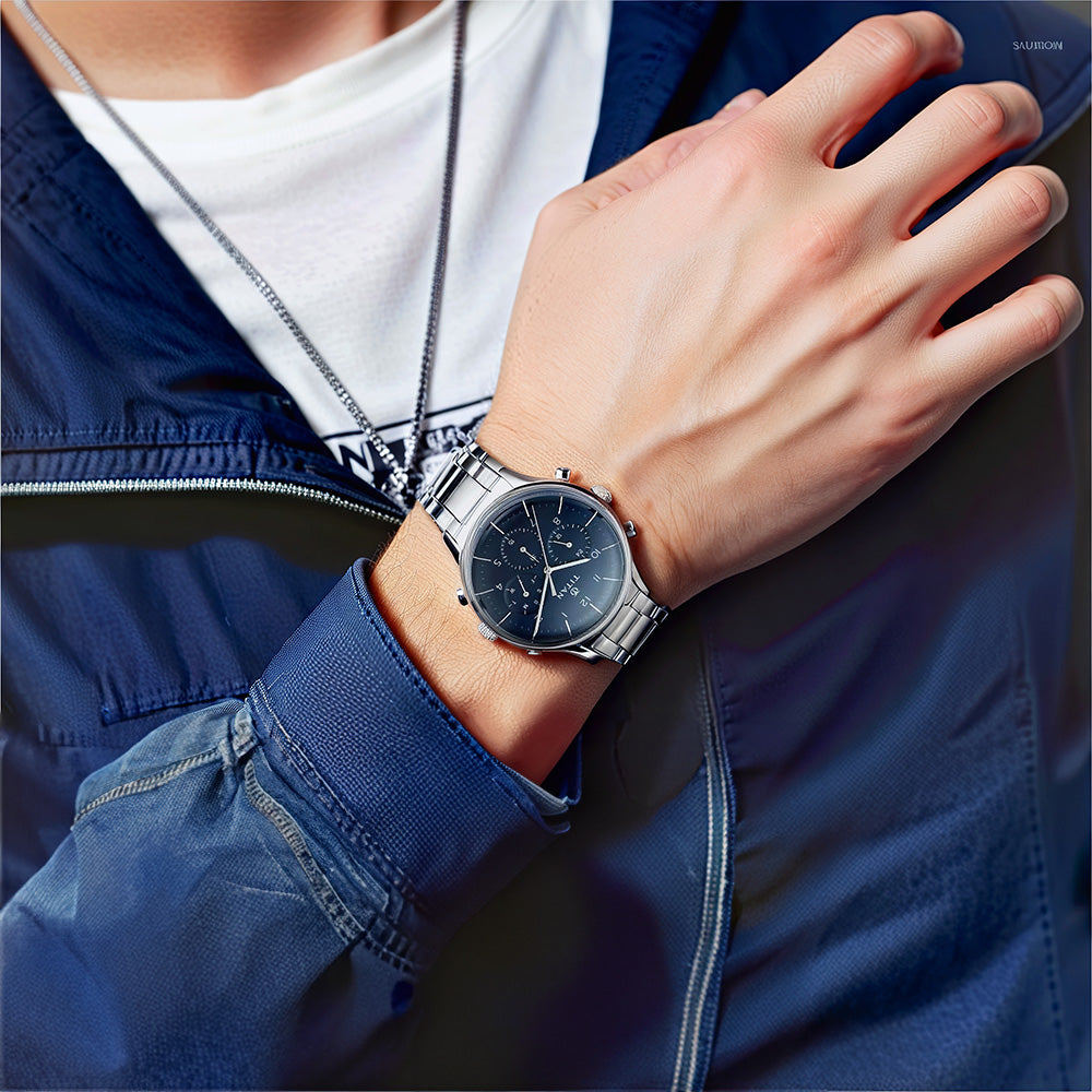 Đồng hồ Nam TITAN dây kim loại Titan Neo Blue Dial Multifunction Watch for Men màu Xanh 43 mm - 1734KM01