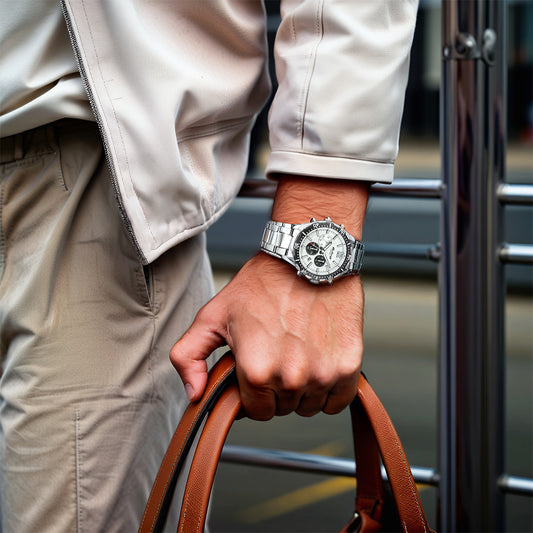 Đồng hồ Nam TITAN dây thép không gỉ Octane mặt màu Trắng 46 mm - 90108KM01