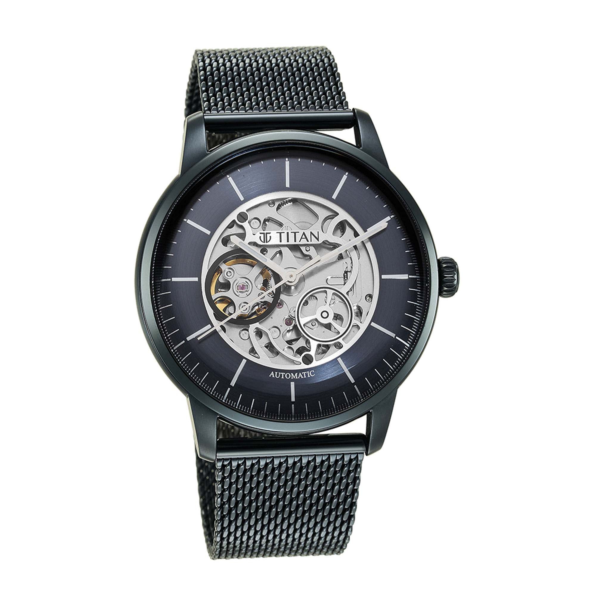 Titan Mechnaical Blue Dial Analog Stainless Steel Strap Watch for Men