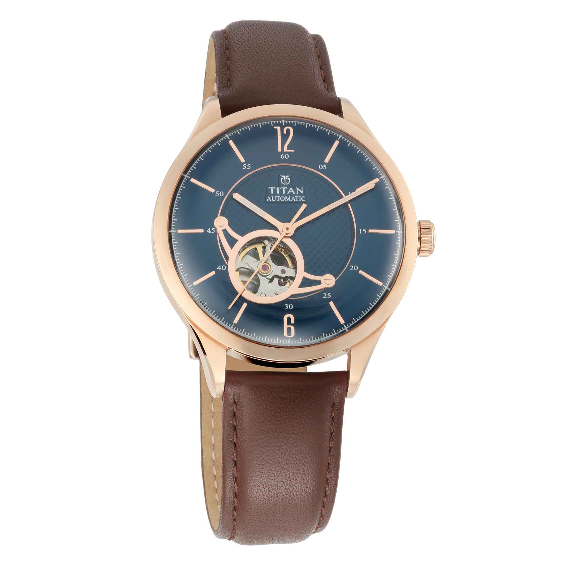 Titan Automatic Automatic Blue Dial Leather Strap Watch for Men