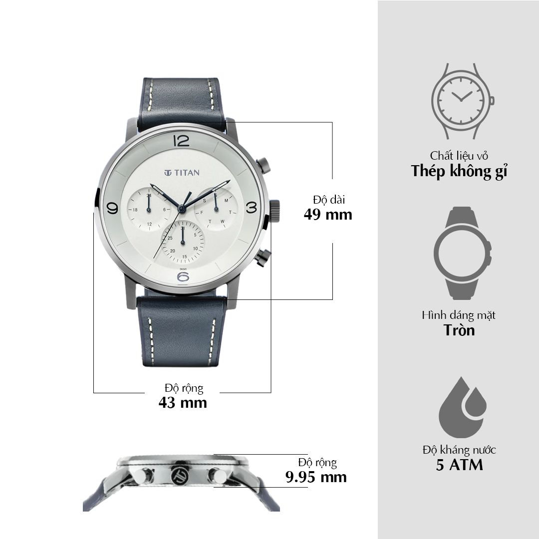 Titan Athleisure Silver Dial Multi Leather Strap Watch for Men