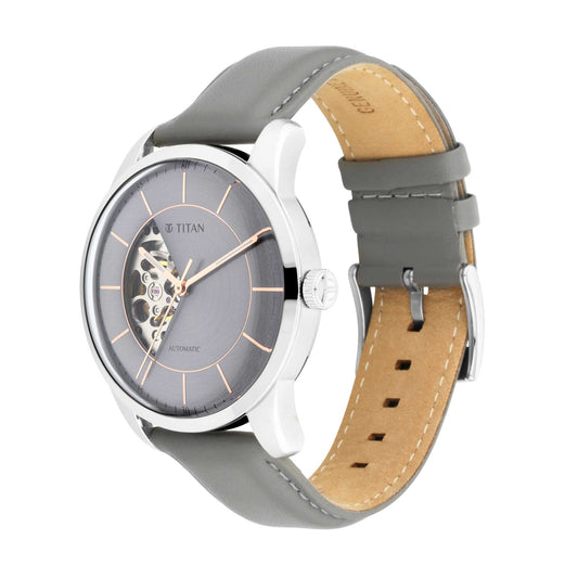 Titan Automatics Grey Dial Automatic Leather Strap Watch for Men