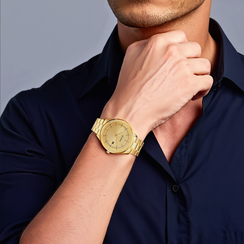 Đồng hồ Nam TITAN dây thép không gỉ Classique Slimline màu Vàng Kim 40 mm - 90142YM01