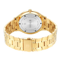 Titan Classique Slimline Champagne Dial Analog with Day and Date Stainless Steel Strap Watch for Men