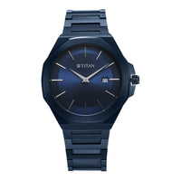 Titan Classique Slim Quartz Analog with Date Blue Dial Stainless Steel Strap Watch for Men
