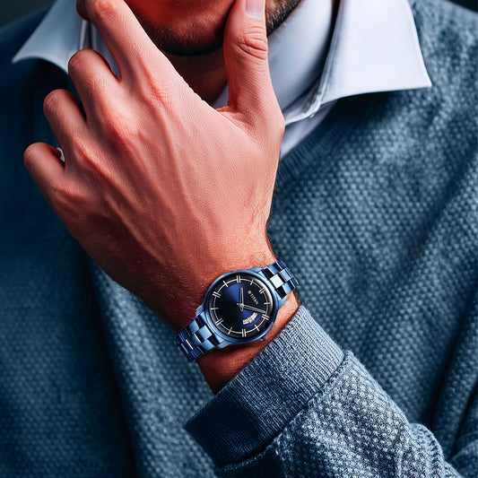 Đồng hồ Nam TITAN dây thép không gỉ Classic Distincta mặt màu Xanh 41mm - 90170QM01