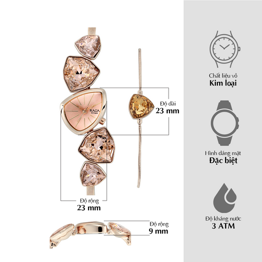 Đồng hồ Nữ TITAN Raga I AM dây kim loại mặt màu Vàng Hồng 23 mm - 95095WM01