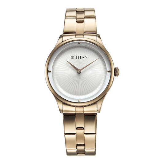 Titan Workwear Quartz Analog White Dial Stainless Steel Strap Watch for Women
