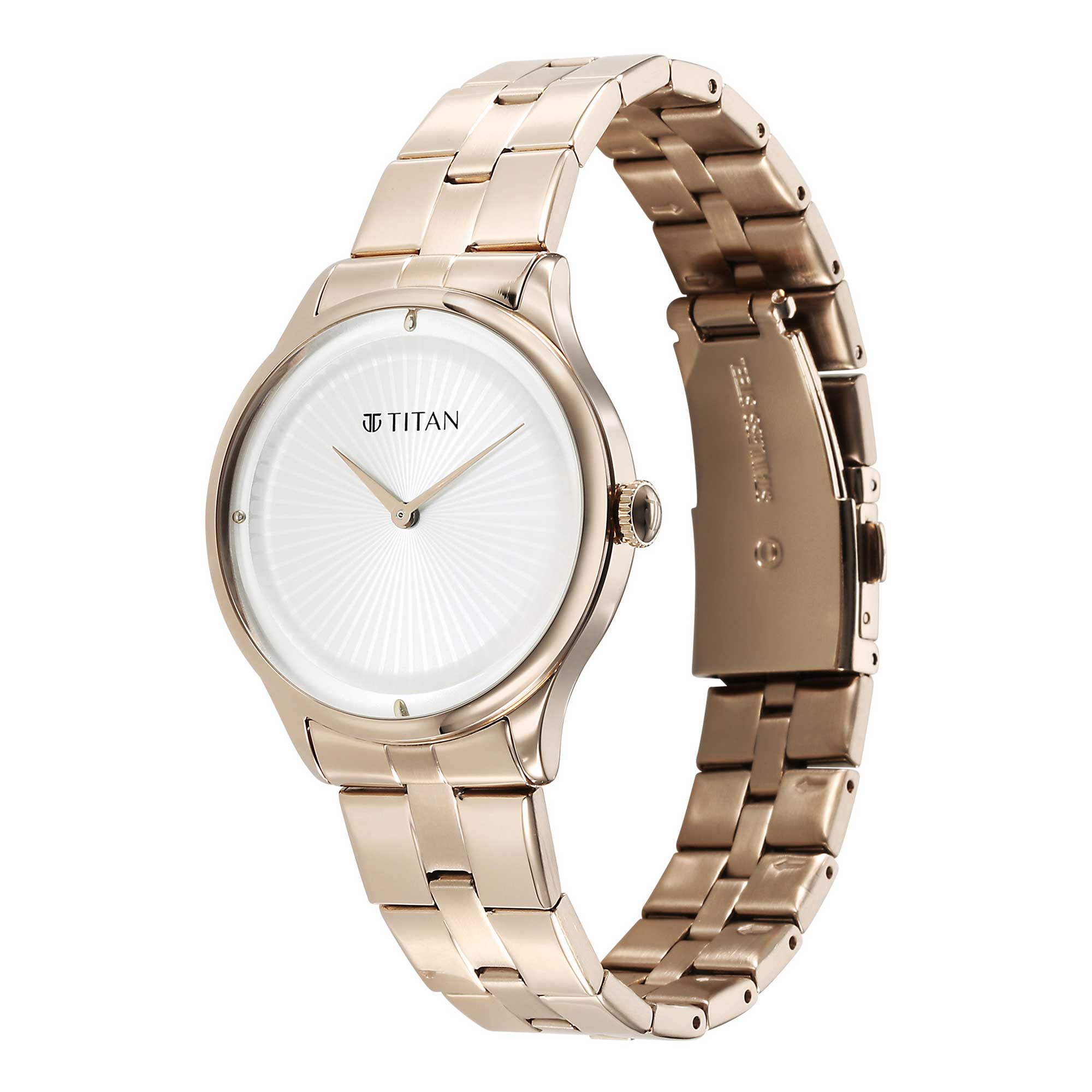 Titan Workwear Quartz Analog White Dial Stainless Steel Strap Watch for Women