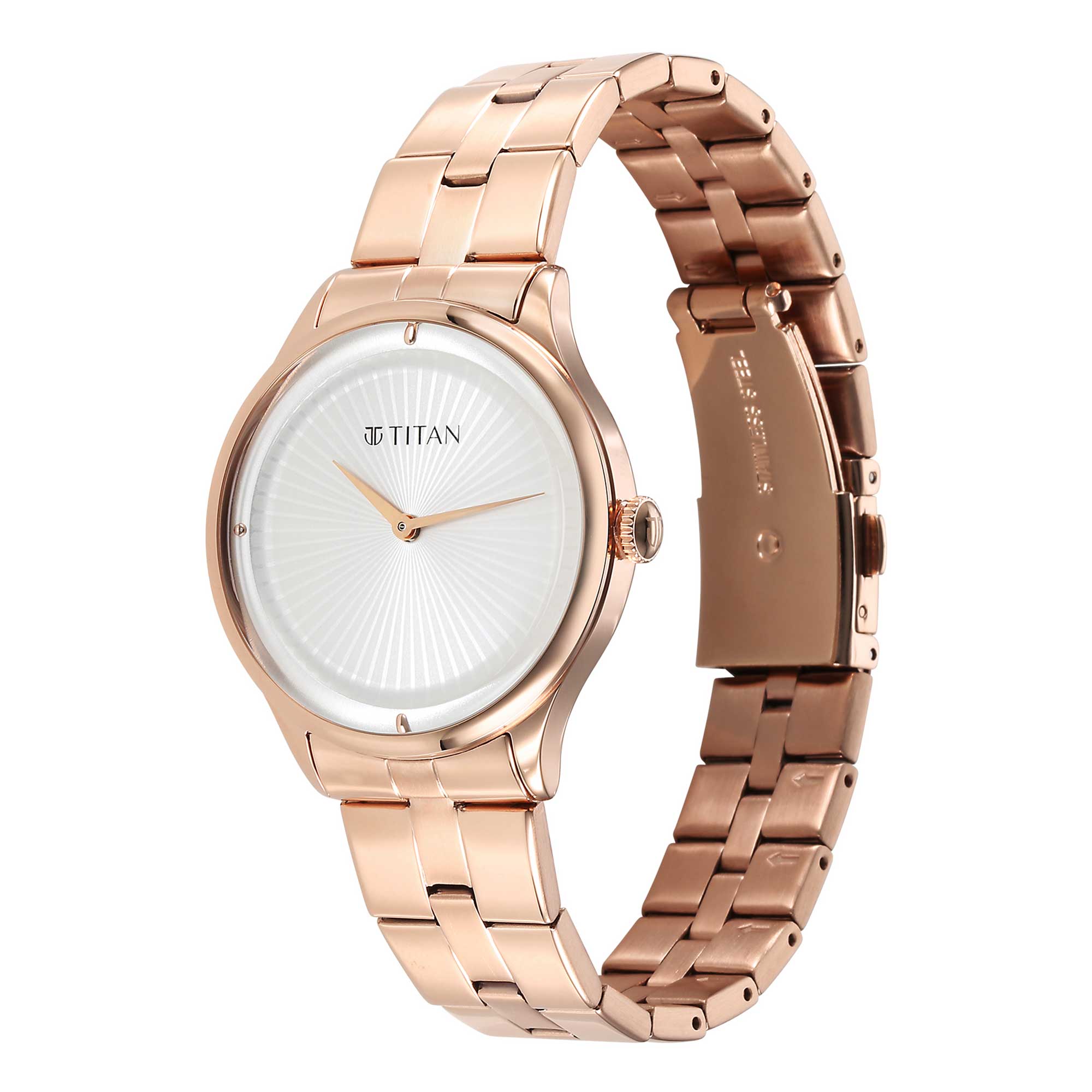 Titan Workwear Quartz Analog White Dial Stainless Steel Strap Watch for Women