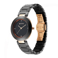 Titan Purple Ceramics Black Dial Analog Ceramic Strap watch for Women