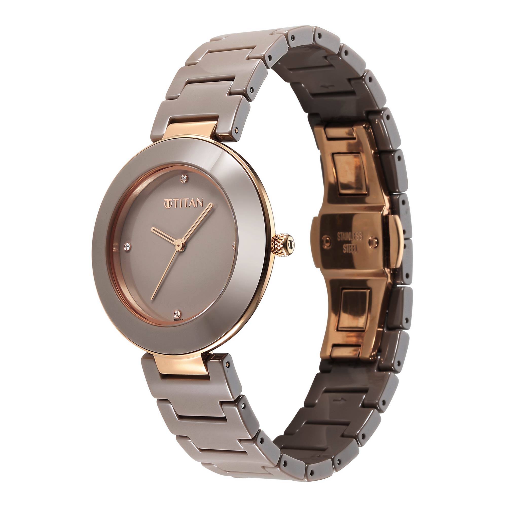 Titan Purple Ceramics Brown Dial Analog Ceramic Strap watch for Women