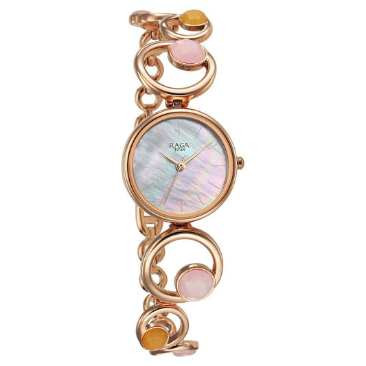 Titan Raga New You Quartz Analog Mother Of Pearl Citrine and Rose Quartz stones Strap for Women 95194WM01