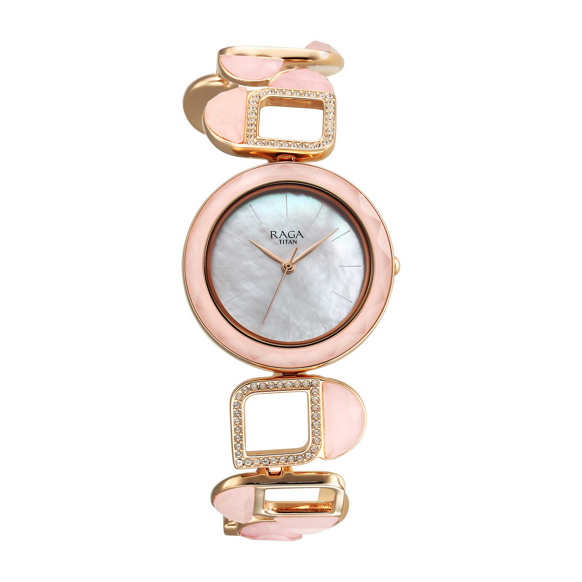 Đồng hồ Titan Raga New You Quartz Analog mặt số xà cừ thạch anh hồng dây đeo bằng đá cho phụ nữ