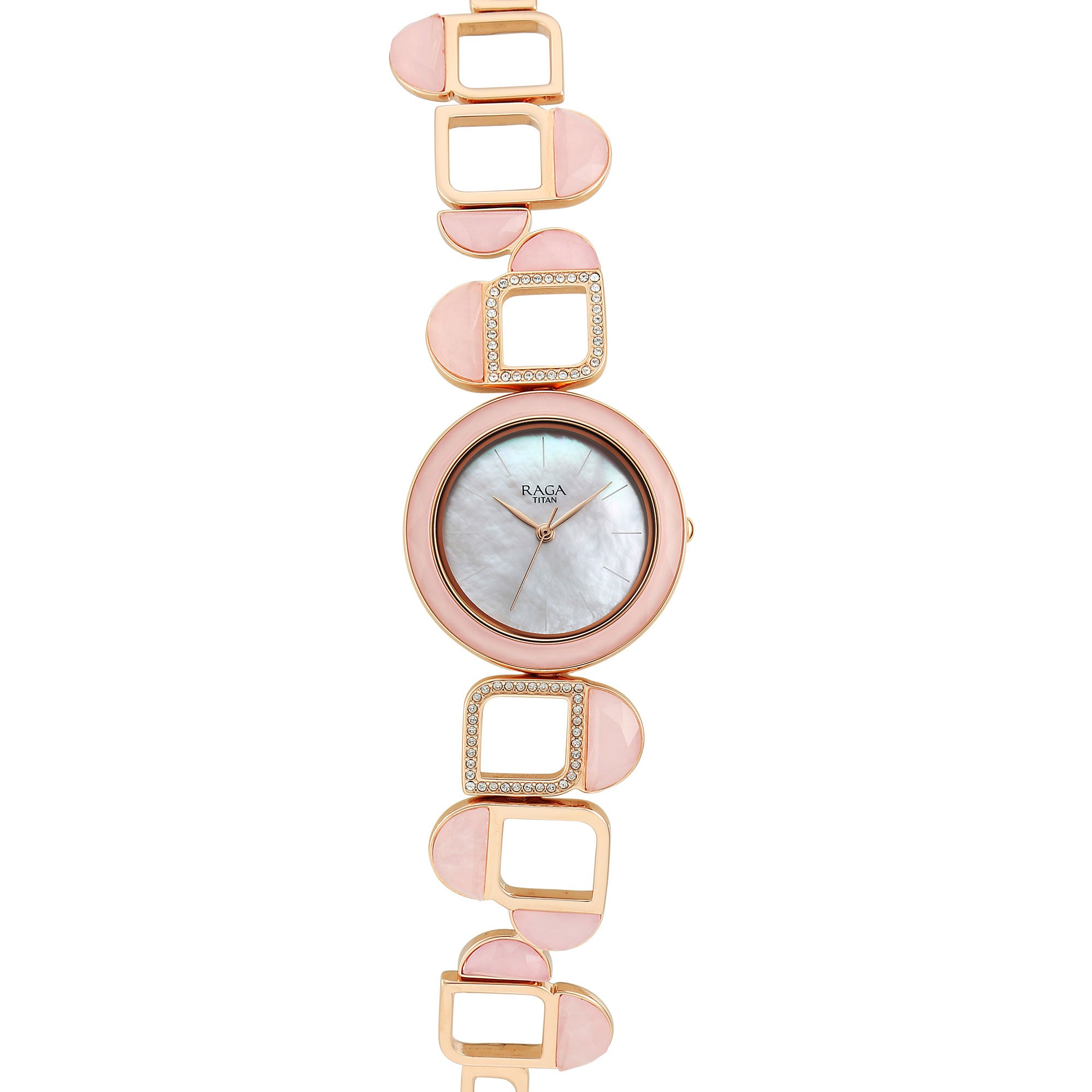 Đồng hồ Titan Raga New You Quartz Analog mặt số xà cừ thạch anh hồng dây đeo bằng đá cho phụ nữ