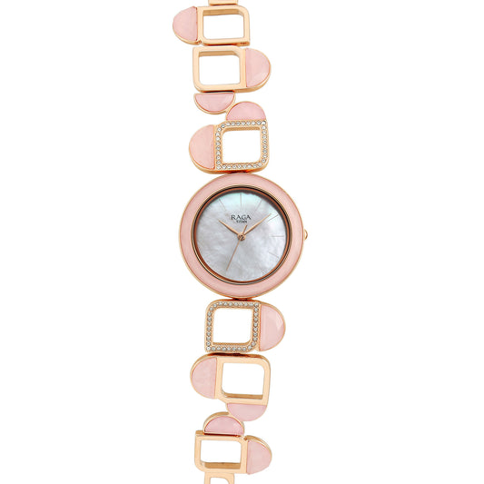 Titan Raga New You Quartz Analog Mother Of Pearl Dial Rose Quartz stone Strap Watch for Women