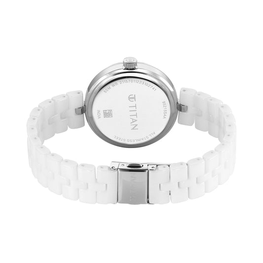 Titan Purple Ceramics Quartz Analog Mother of Pearl Dial White Ceramic Strap Watch For Women