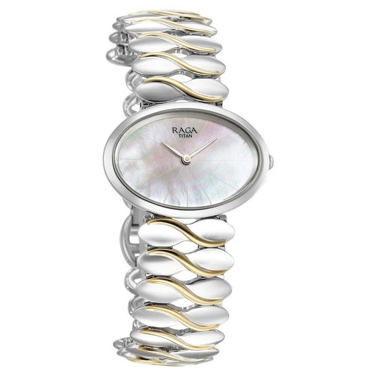 Đồng hồ Nữ TITAN Titan Raga Silver Quartz Analog Mother Of Pearl Dial Sterling Silver Metal Strap And Case Watch For Women dây thép không gỉ mặt màu xà cừ - 95219VM01