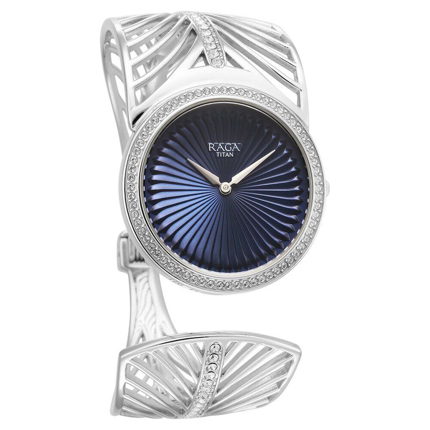 Titan Raga Silver Quartz Analog Blue Dial With Sterling Silver Metal Strap And Case Watch For Women (Large)