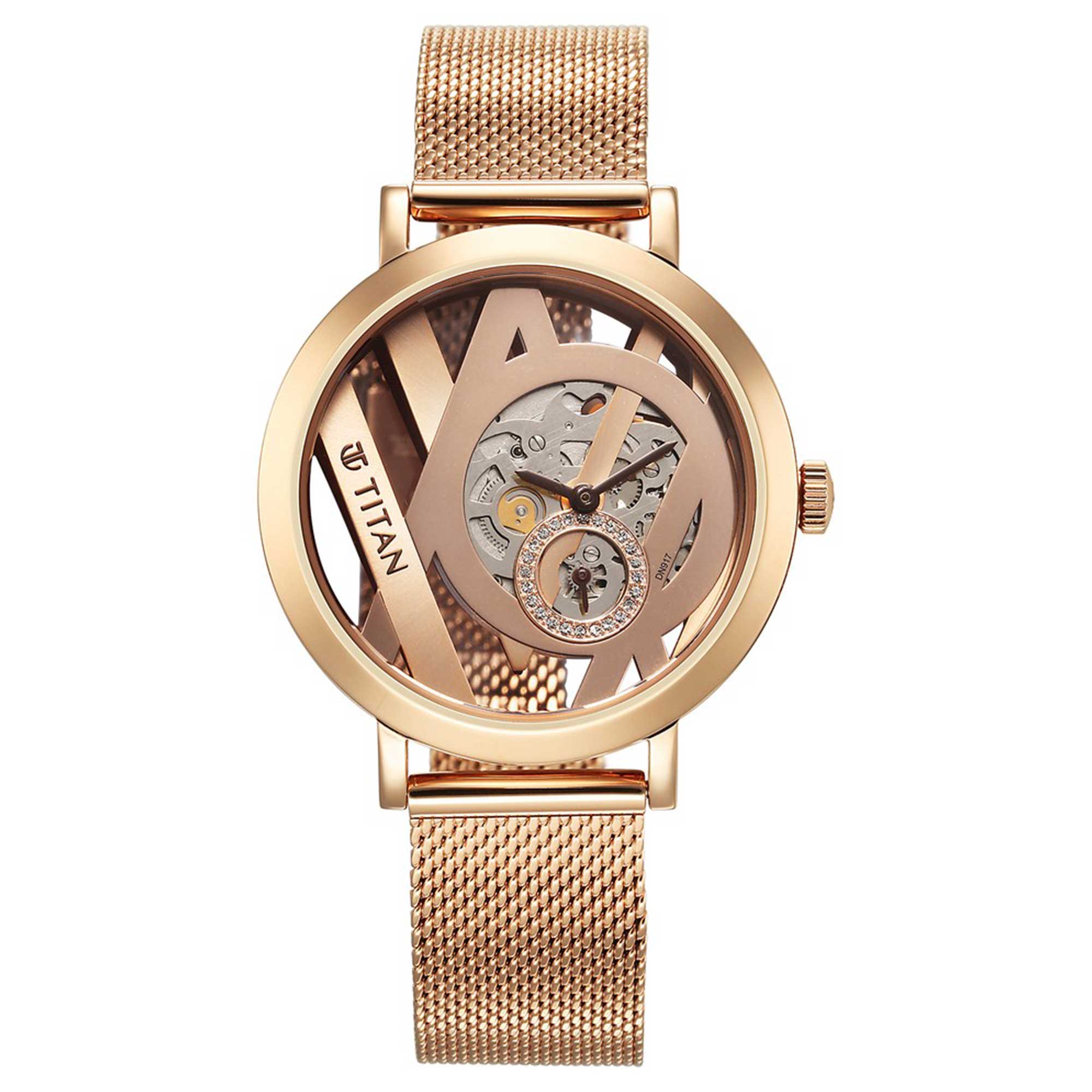 Titan Purple Abstract Quartz Analog Rose Gold Stainless Steel Strap for Women-95228WM01