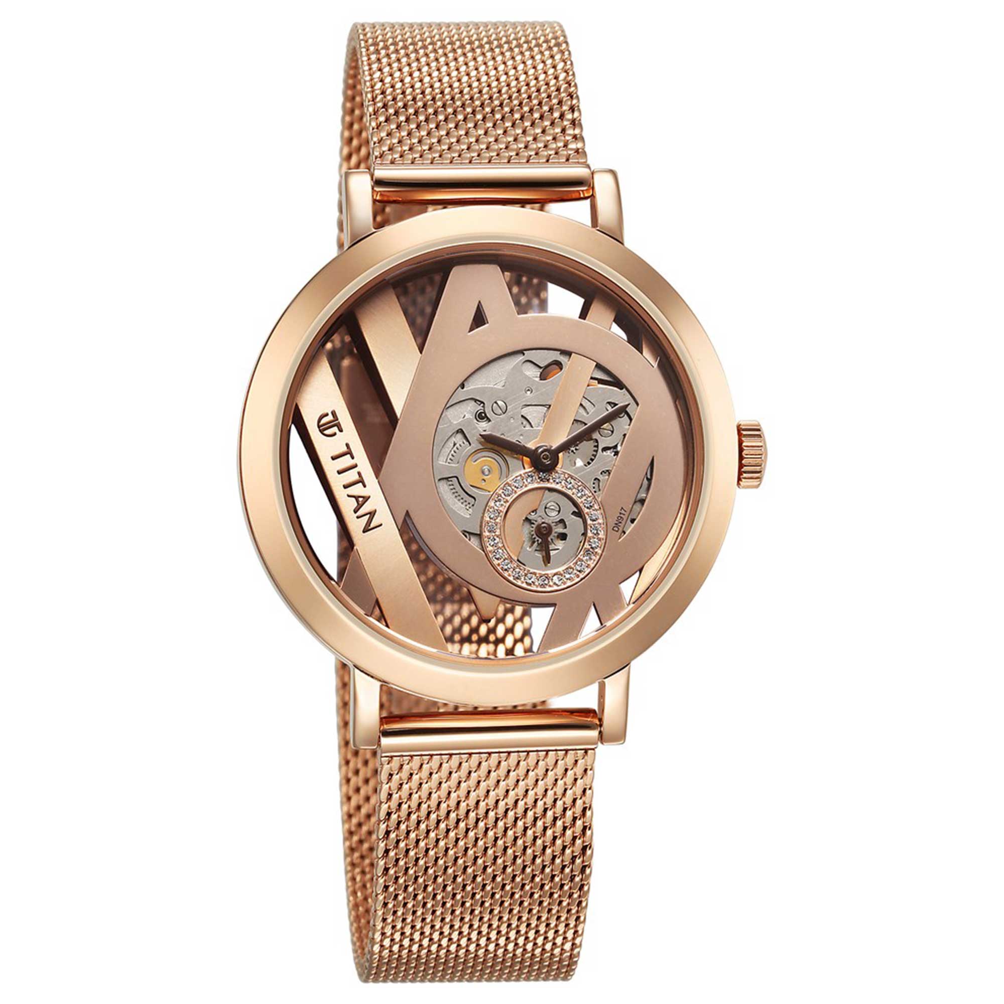 Titan Purple Abstract Quartz Analog Rose Gold Stainless Steel Strap for Women-95228WM01