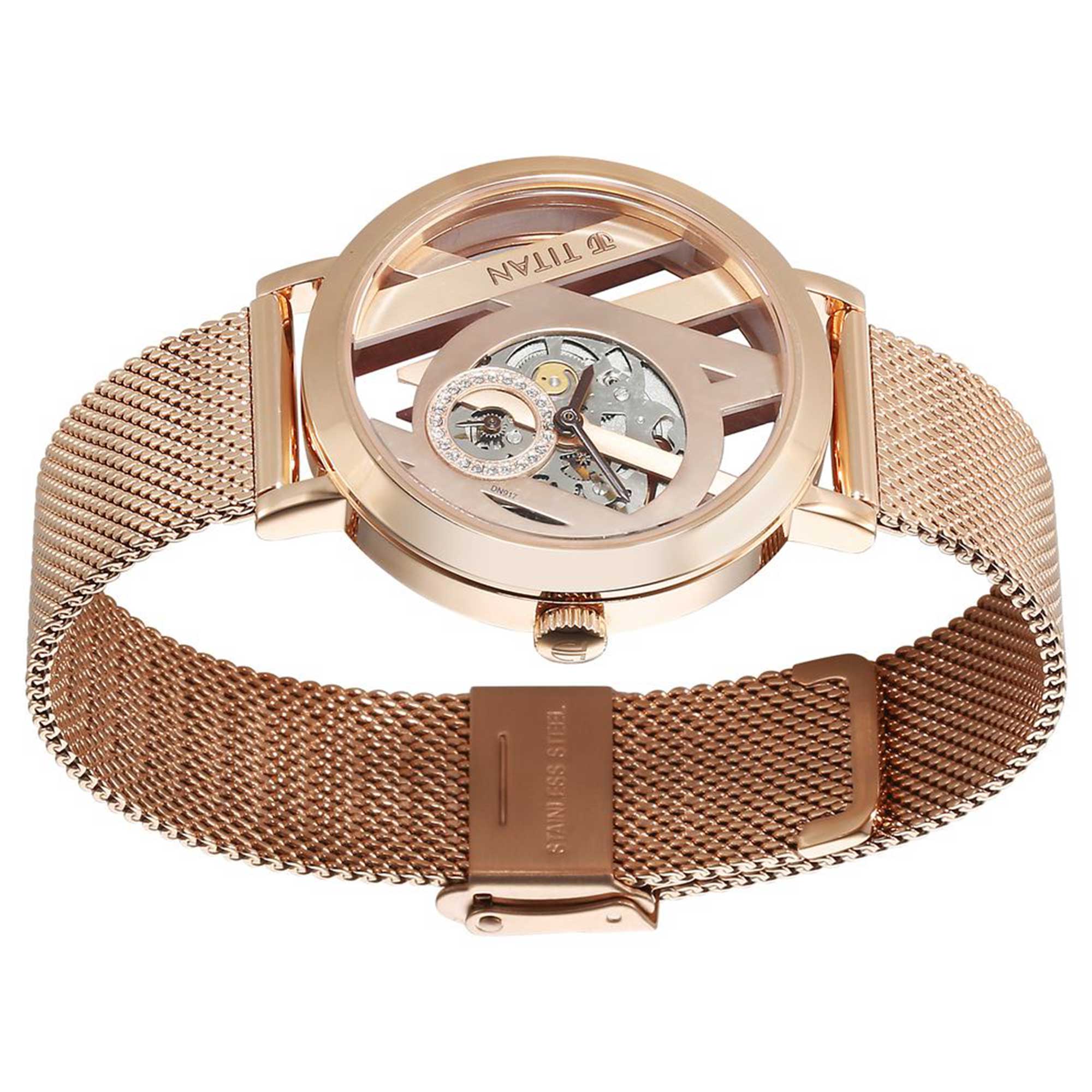 Titan Purple Abstract Quartz Analog Rose Gold Stainless Steel Strap for Women-95228WM01