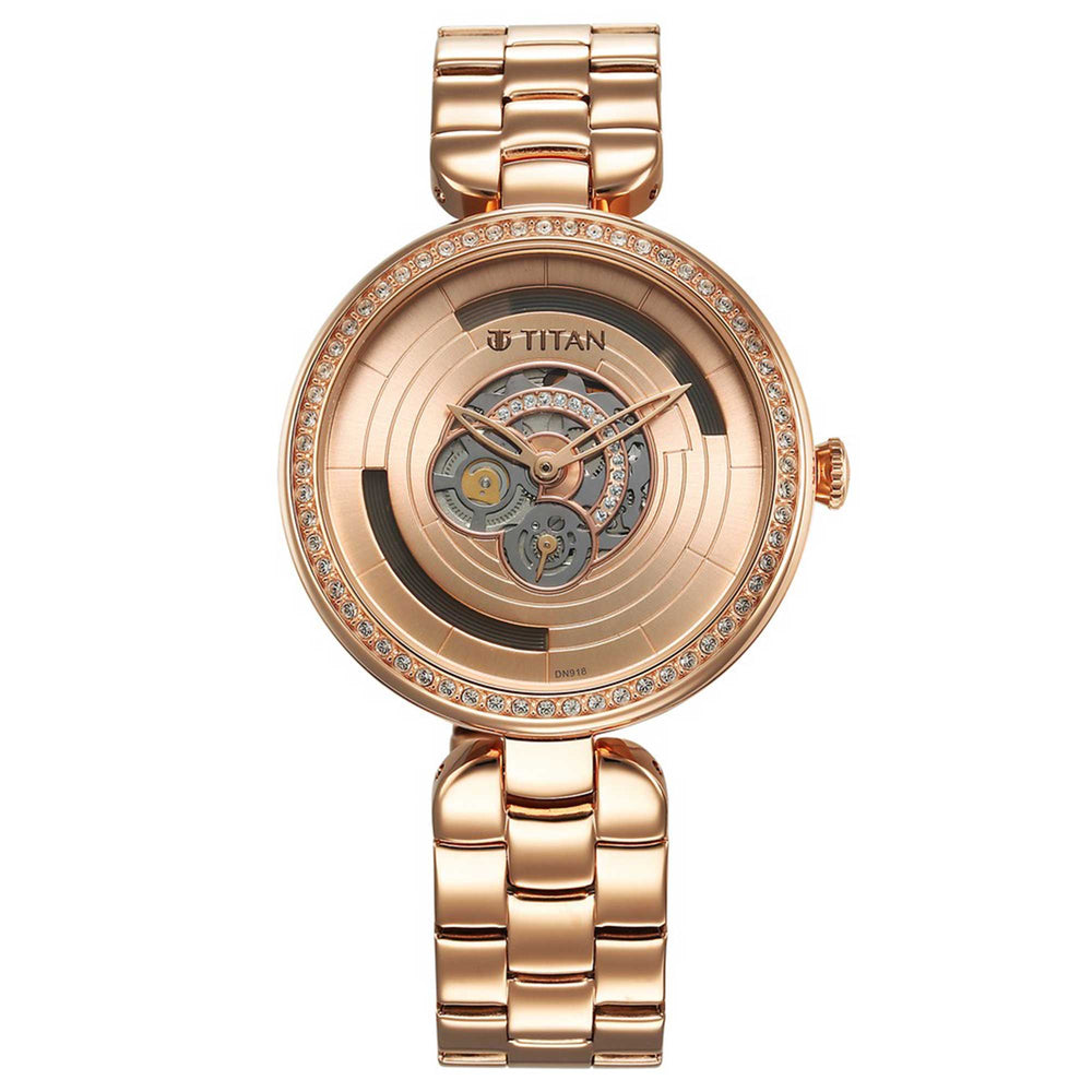 Đồng hồ Nữ TITAN Titan Purple Abstract Quartz Analog Rose Gold Stainless Steel Strap for Women dây thép không gỉ mặt màu vàng - 95229WM01