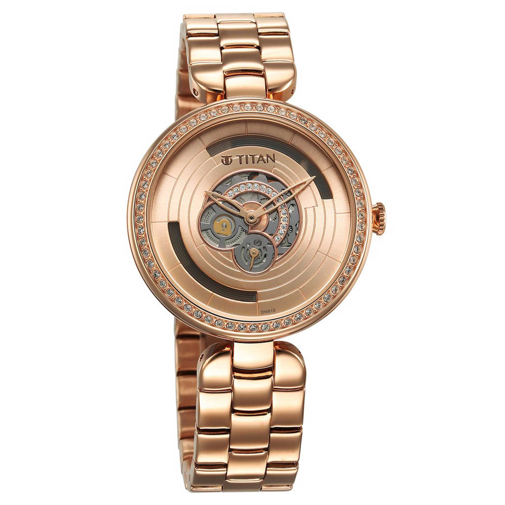 Đồng hồ Nữ TITAN Titan Purple Abstract Quartz Analog Rose Gold Stainless Steel Strap for Women dây thép không gỉ mặt màu vàng - 95229WM01